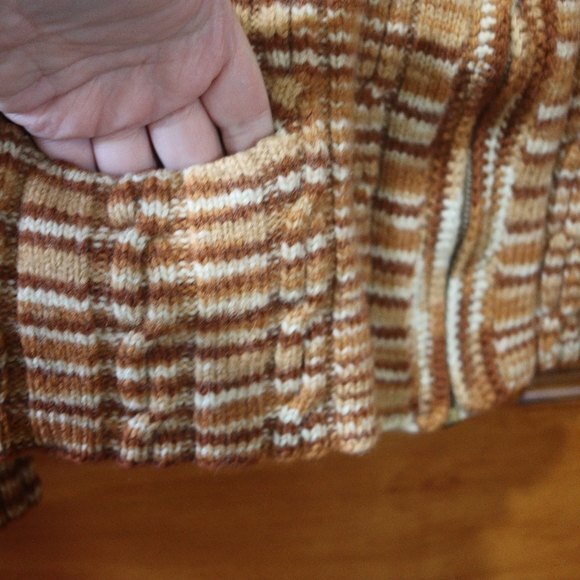 Vintage Handmade 70s Brown Plaid Chunky Knit Zip Cardigan Sweater LG - Picture 10 of 10